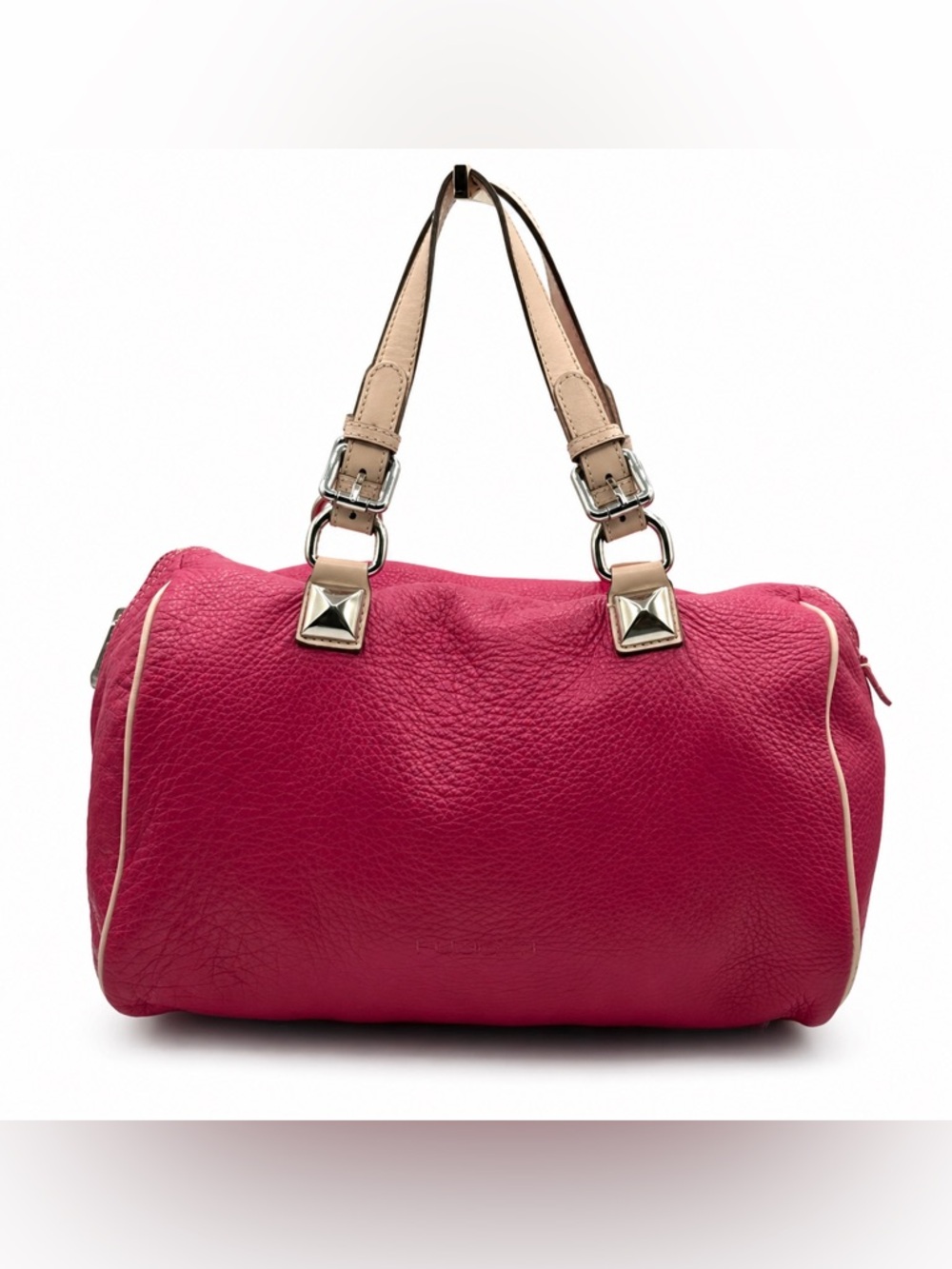 Pulicati Red Pebbled Leather Satchel Bag Structured Top Handle Shoulder Purse